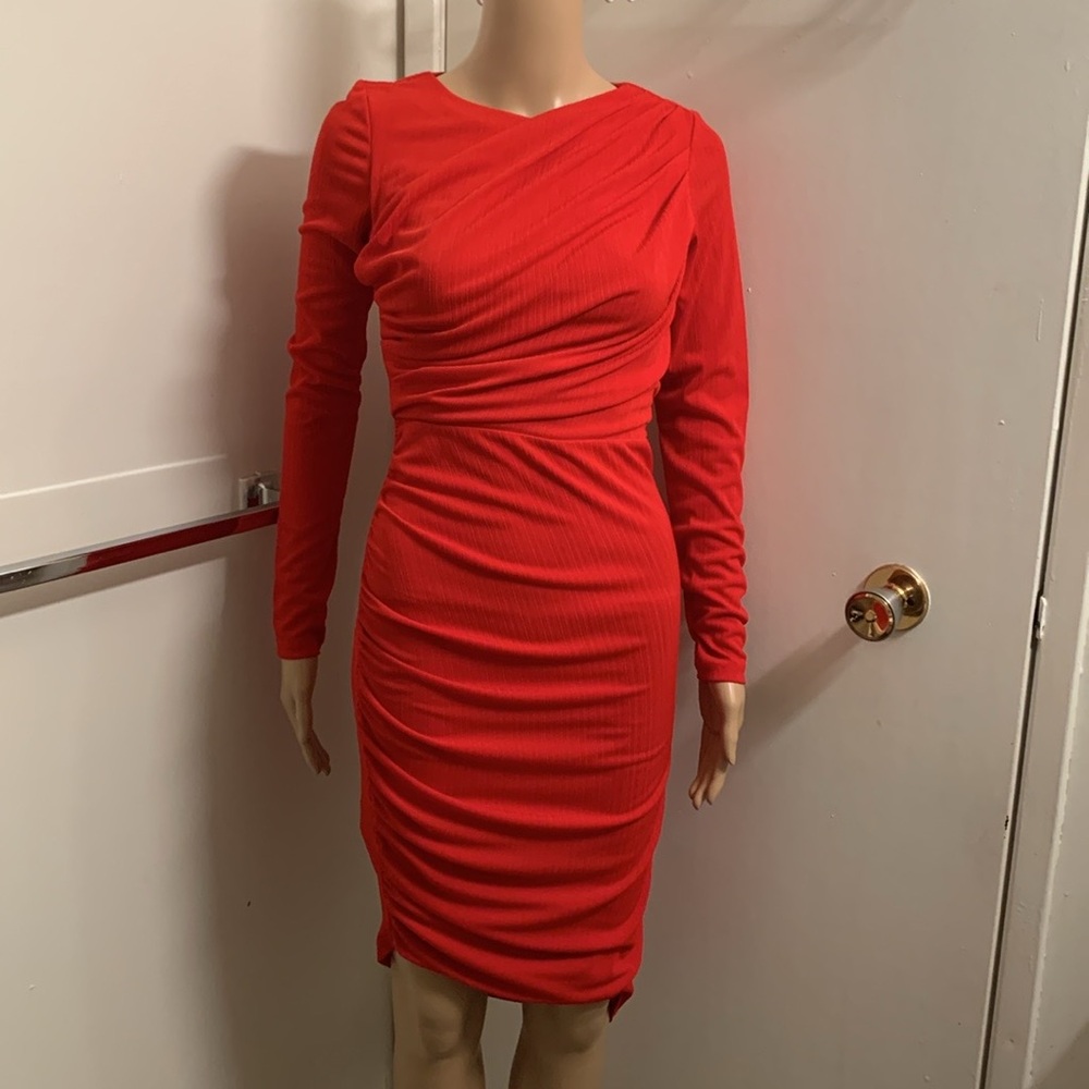 H&M Asymmetrical rushed red dress size: XS